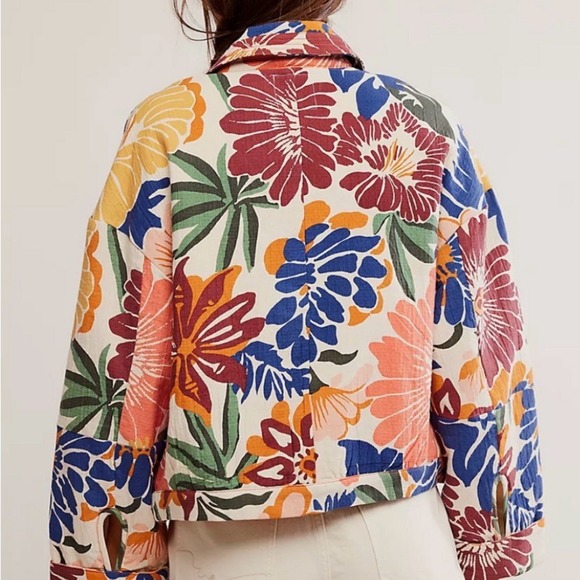 Free People We The Free Soleil Beach Jacket L Women's Floral Oversized 44870 - Picture 3 of 6